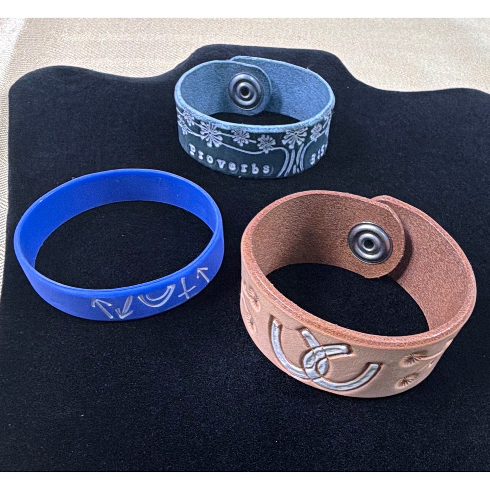3pc Leather & Silicone Snap Closure Cuff/Bangle Bracelet Set, Multicolor